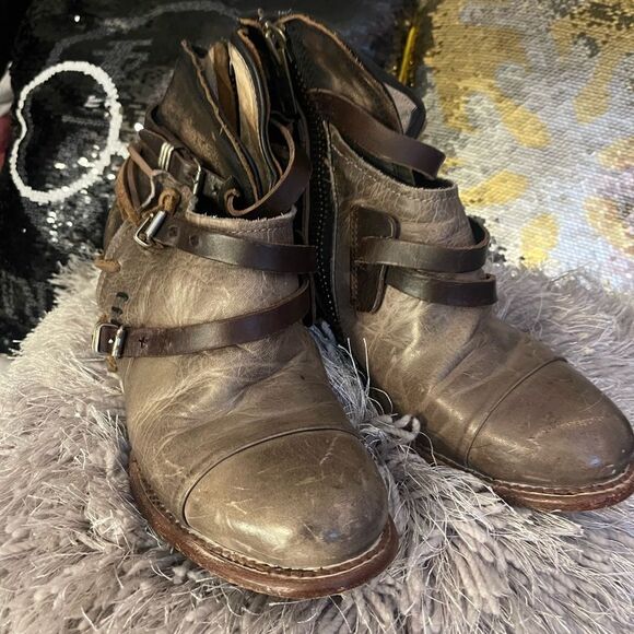 Sz 9 freebird crue grey black multi ankle boot/bootie moto lace - Picture 5 of 9